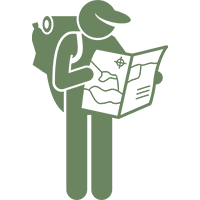 Hiker icon holding a map.