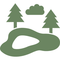 Silhouette of trees, pond, and cloud.