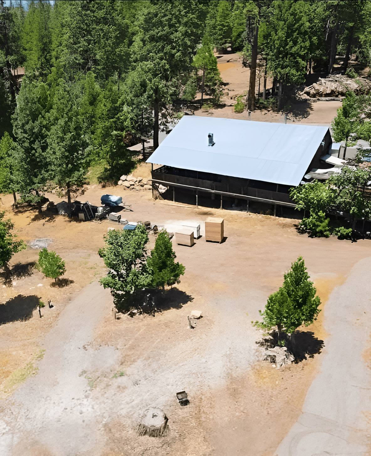 Remote cabin in forest clearing